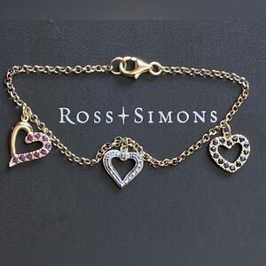 Ross Simons Diamond Ruby and Sapphire Hearts Bracelet 925 sterling-18k vermeil